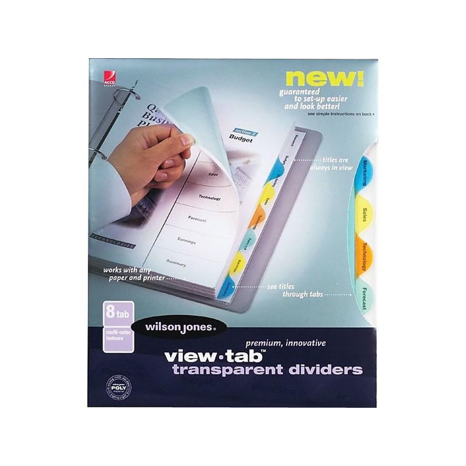 Wilson Jones View-Tab Blank Polypropylene/PP Dividers, 8-Tab, Multicolor (W55063)