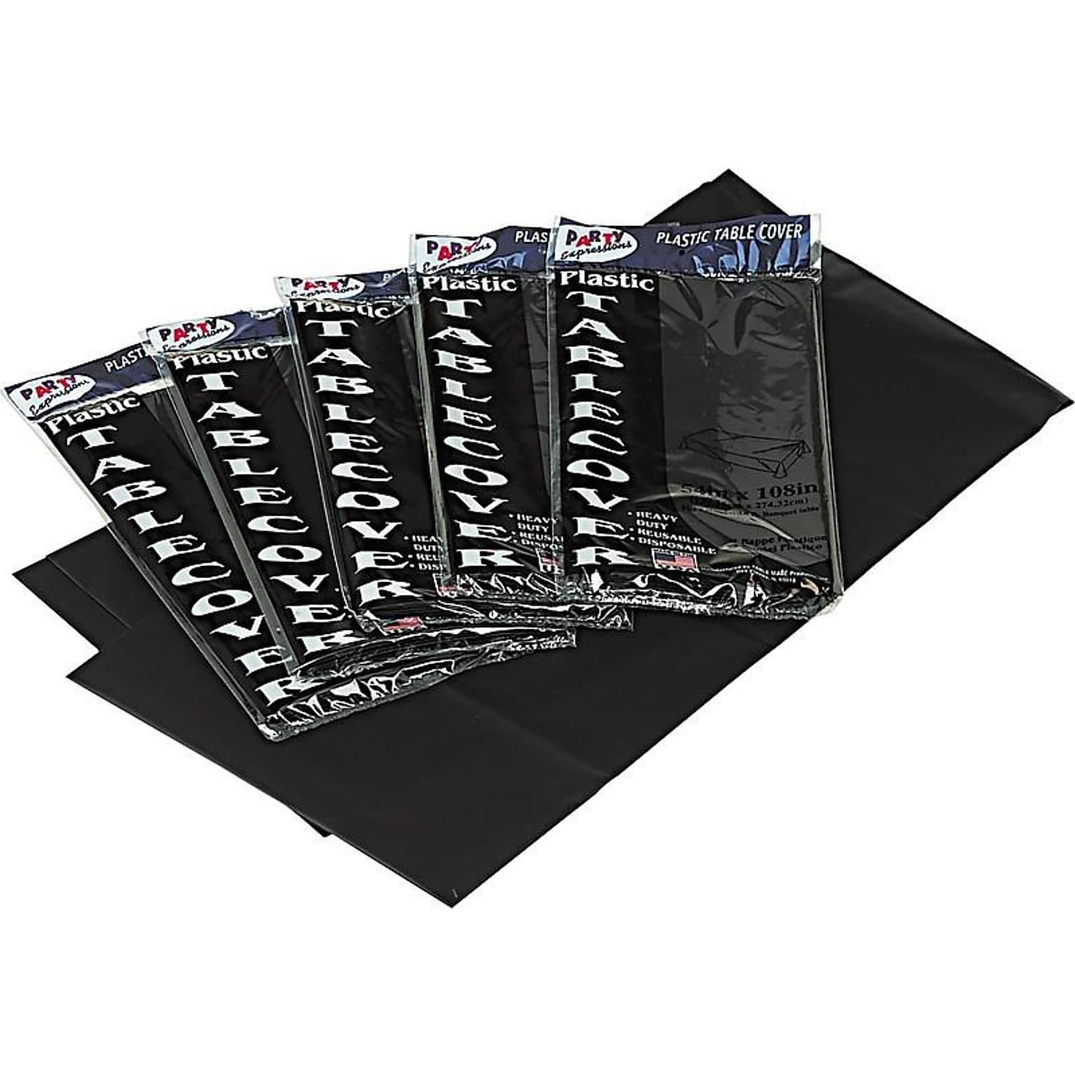 Tablemate Heavy Duty 108W x 54D Solid Table Cover, Black, 6/Pack (TBL-549-BK)