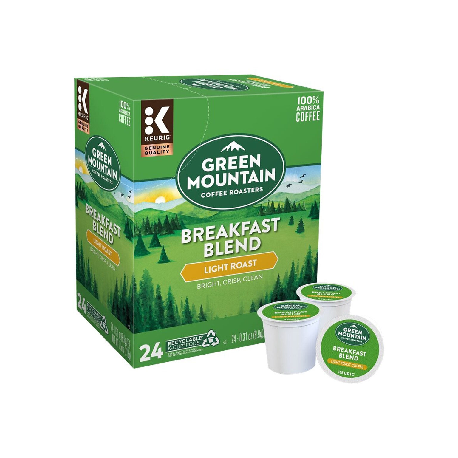 Green Mountain Breakfast Blend Coffee, Keurig® K-Cup® Pods, Light Roast, 24/Box (6520)
