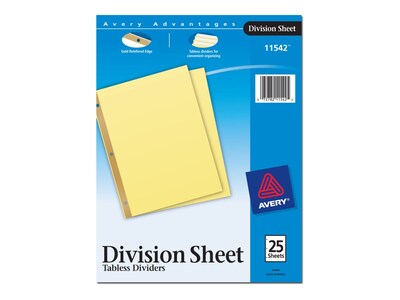 Avery Division Divider Paper 25 Tab Dividers, Buff, 25/Pack (11542)