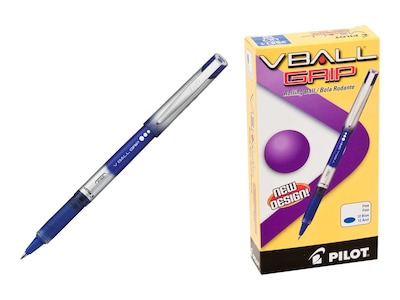 Pilot VBall Grip Rollerball Pens, Fine Point, Blue Ink, Dozen (35571)