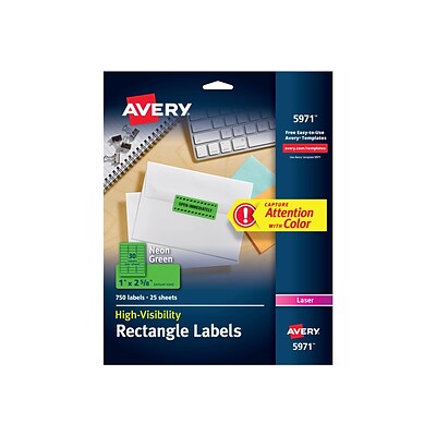 Avery High Visibility Laser Address Labels, 1 x 2-5/8, Neon Green, 750 Labels Per Pack (5971)