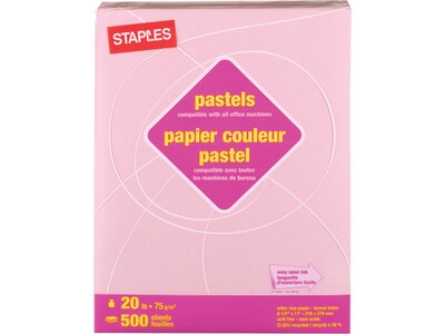 Staples Pastel 30% Recycled Colored Paper, 20 Lbs., 8.5" x 11", Pink, 5000/Carton (14779-AA)