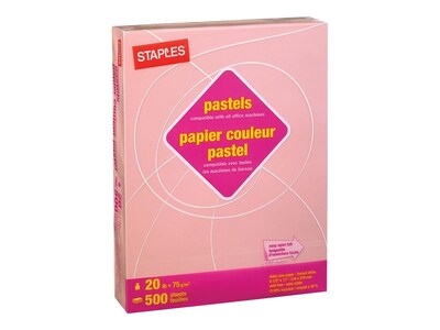 Staples Pastel 30% Recycled Colored Paper, 20 Lbs., 8.5" x 11", Pink, 5000/Carton (14779-AA)