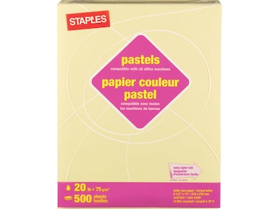 Staples Pastel 30% Recycled Colored Paper, 20 Lbs., 8.5 x 11, Canary, 5000/Carton (14787-AA)