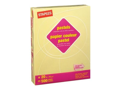 Staples Pastel 30% Recycled Colored Paper, 20 Lbs., 8.5" x 11", Canary, 5000/Carton (14787-AA)