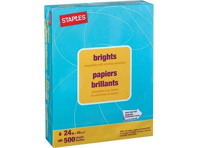 Staples® Brights Multipurpose Paper, 24 lbs., 8.5 x 11, Blue, 500/Ream  (20101)