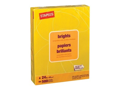 Staples® Brights Multipurpose Paper, 24 lbs., 8.5" x 11", Yellow, 500/Ream (20102)