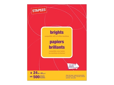 Staples Brights Multipurpose Paper 24 lbs. 8.5 inch x 11 inch Red 500/Ream (20104) 733081