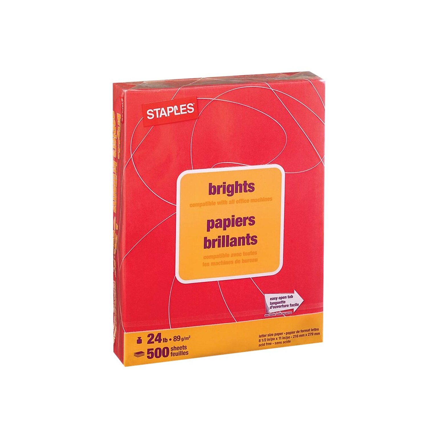 Staples Brights Multipurpose Paper, 24 lbs., 8.5 x 11, Red, 500/Ream (20104)