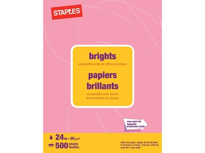 Staples® Brights Multipurpose Paper, 24 lbs., 8.5" x 11", Pink, 500/Ream (20106)