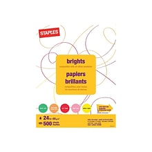 Staples® Brights Multipurpose Paper, 24 lbs., 8.5 x 11, Assorted Colors, 500/Ream (20200)