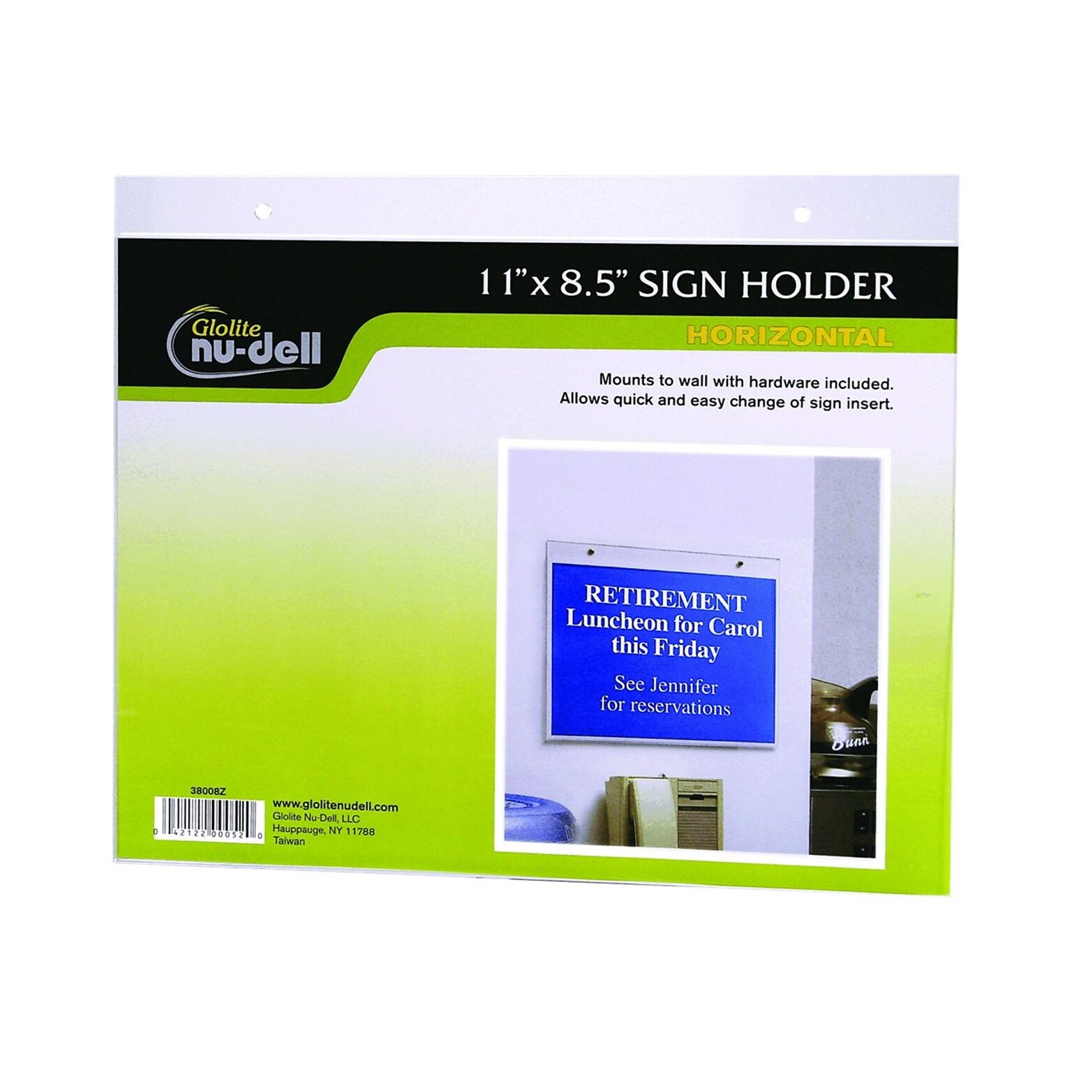 NuDell Indoor Wall Sign Holder, 11 x 8.5, Clear (38008)