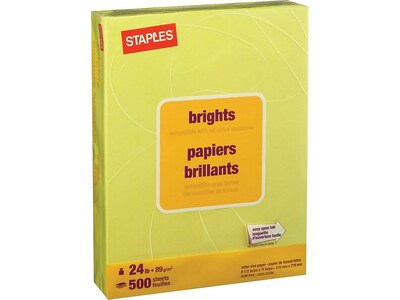 Staples® Brights Multipurpose Paper, 24 lbs., 8.5 x 11, Light Yellow, 500/Ream (20107)