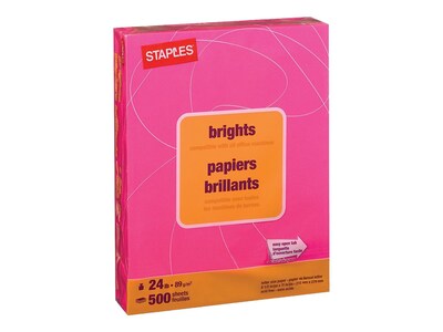 Staples® Brights Multipurpose Paper, 24 lbs., 8.5" x 11", Fuchsia, 500/Ream (20109)