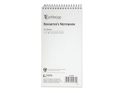 Ampad Earthwise Notepad, 4 x 8, Gregg, White, 70 Sheets/Pad, (TOP25-280R)