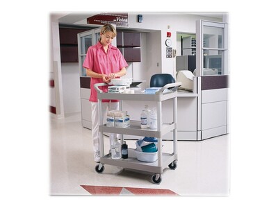 Rubbermaid 3-Shelf Plastic/Poly Mobile Utility Cart with Swivel Wheels, Platinum (FG342488PLAT)