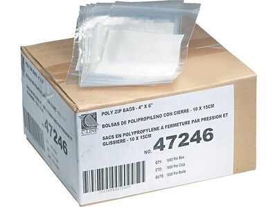 4 x 6 Reclosable Poly Bags, 2 Mil, Clear, 1000/Carton (47246)