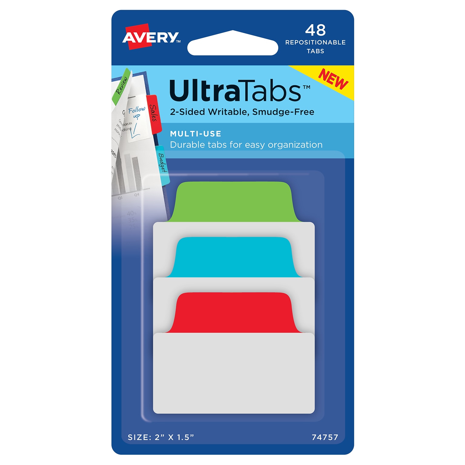 Avery Ultra Tabs Index Tabs, Assorted, 48-Tabs, 48/Pack (74757)