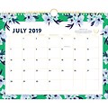 2019-2020 Simplified 14 7/8 x 11 7/8 Academic Monthly Wall Calendar, 12 Months, July Start, Green Floral (El201-707a-20)