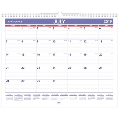 2019-2020 At-A-Glance® 14 7/8 x 11 7/8 Academic Monthly Wall Calendar, July 2019 To June 2020 (Ay8-28-20)