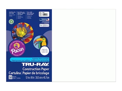 Tru-Ray 12 x 18 Construction Paper, White, 50 Sheets (P103058)