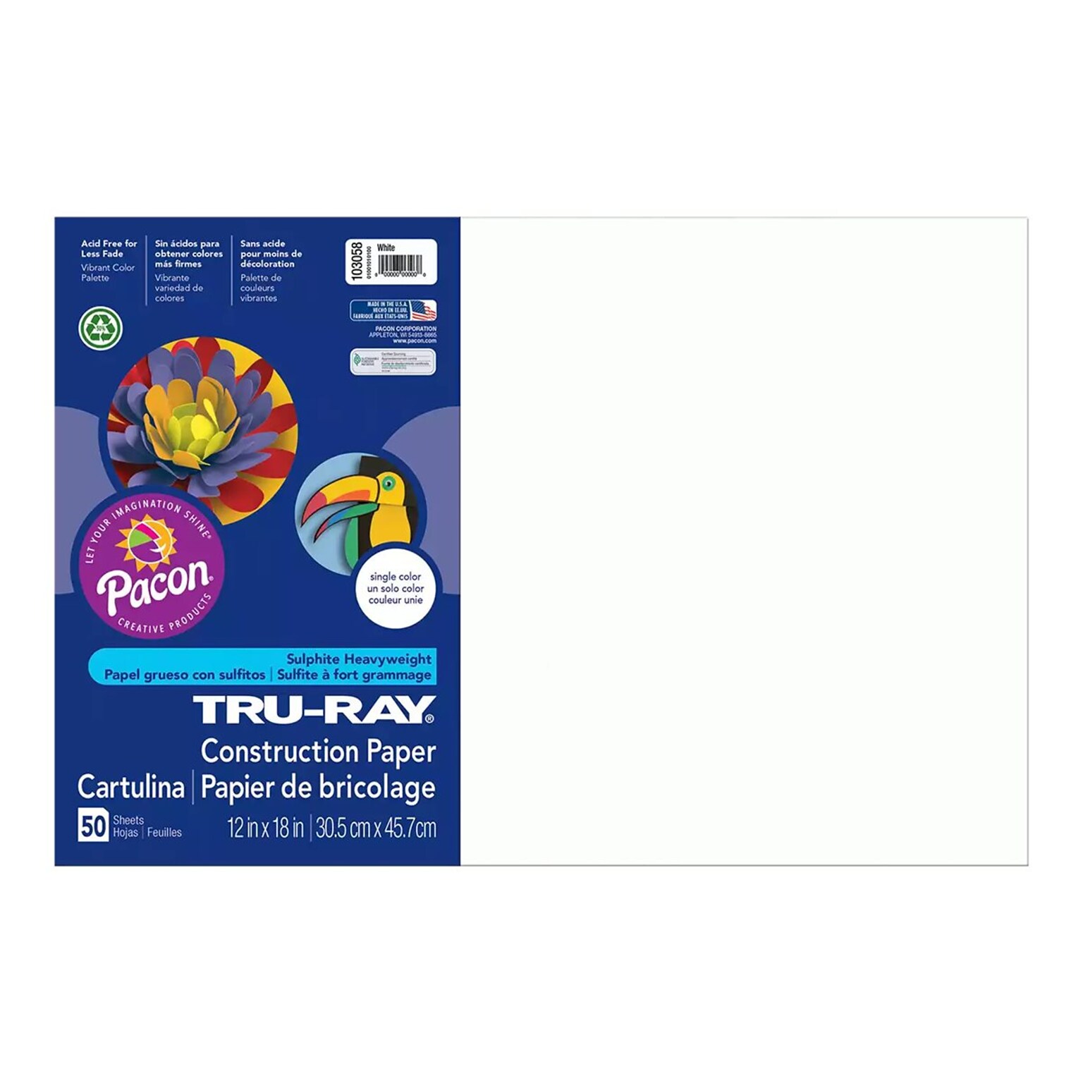 Tru-Ray 12 x 18 Construction Paper, White, 50 Sheets (P103058)