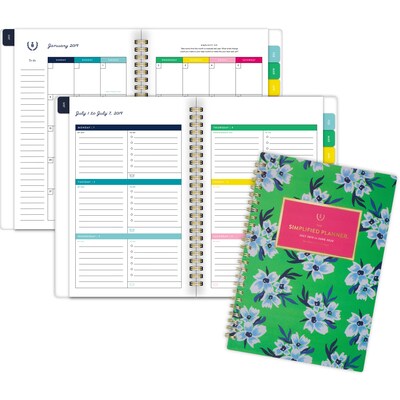 2019-2020 Simplified 5 3/8 x 8 1/2 Academic Weekly/Monthly Planner, 12 Months, July Start, Green Floral (El204-200a-20)