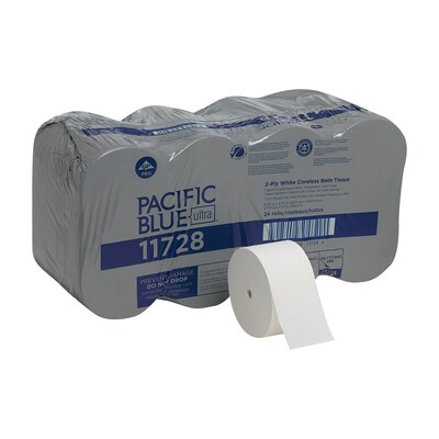 Pacific Blue Recycled Ultra Coreless Toilet Paper, 2-Ply, White, 1700 Sheets/Roll, 24 Rolls/Carton (11728)
