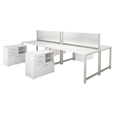 Bush Business Furniture 400 Series 60W x 30D 4 Person Workstation with Table Desks and Storage, White/White (400S135WH)