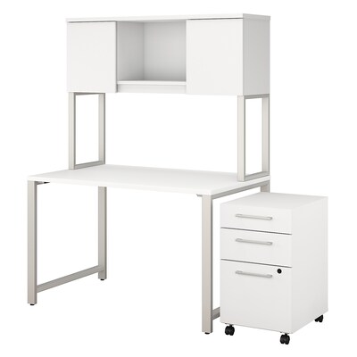 Bush Business Furniture 400 Series 48W x 30D Table Desk with Hutch and 3 Drawer Mobile File Cabinet, White/White (400S178WH)