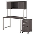 Bush Business Furniture 400 Series 48W x 30D Table Desk with Hutch and 3 Drawer Mobile File Cabinet, Storm Gray, Installed