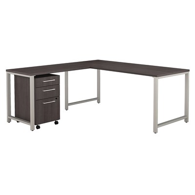 Bush Business Furniture 400 Series 72W x 30D L Shaped Desk w 42W Return and 3 Drawer Mobile File Cabinet, Storm Gray, Installed