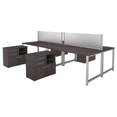 Bush Business Furniture 400 Series 60W x 30D 4 Person Workstation w Table Desks and Storage, Storm Gray, Installed (400S135SGFA)