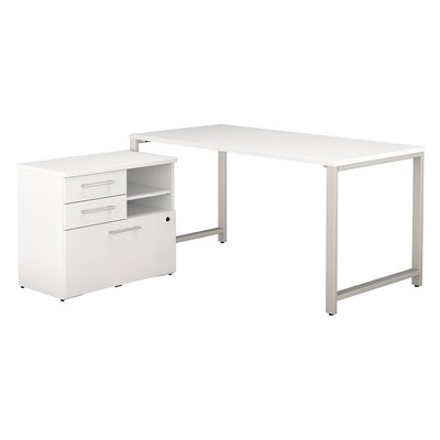 Bush Business Furniture 400 Series 60W x 30D Table Desk with Storage, White/White, Installed (400S155WHFA)