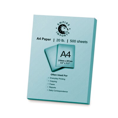 Empire Imports Colored Paper, 20 lb., A4 Size, Blue, 500 Sheets/Ream (A420CLR-BL)