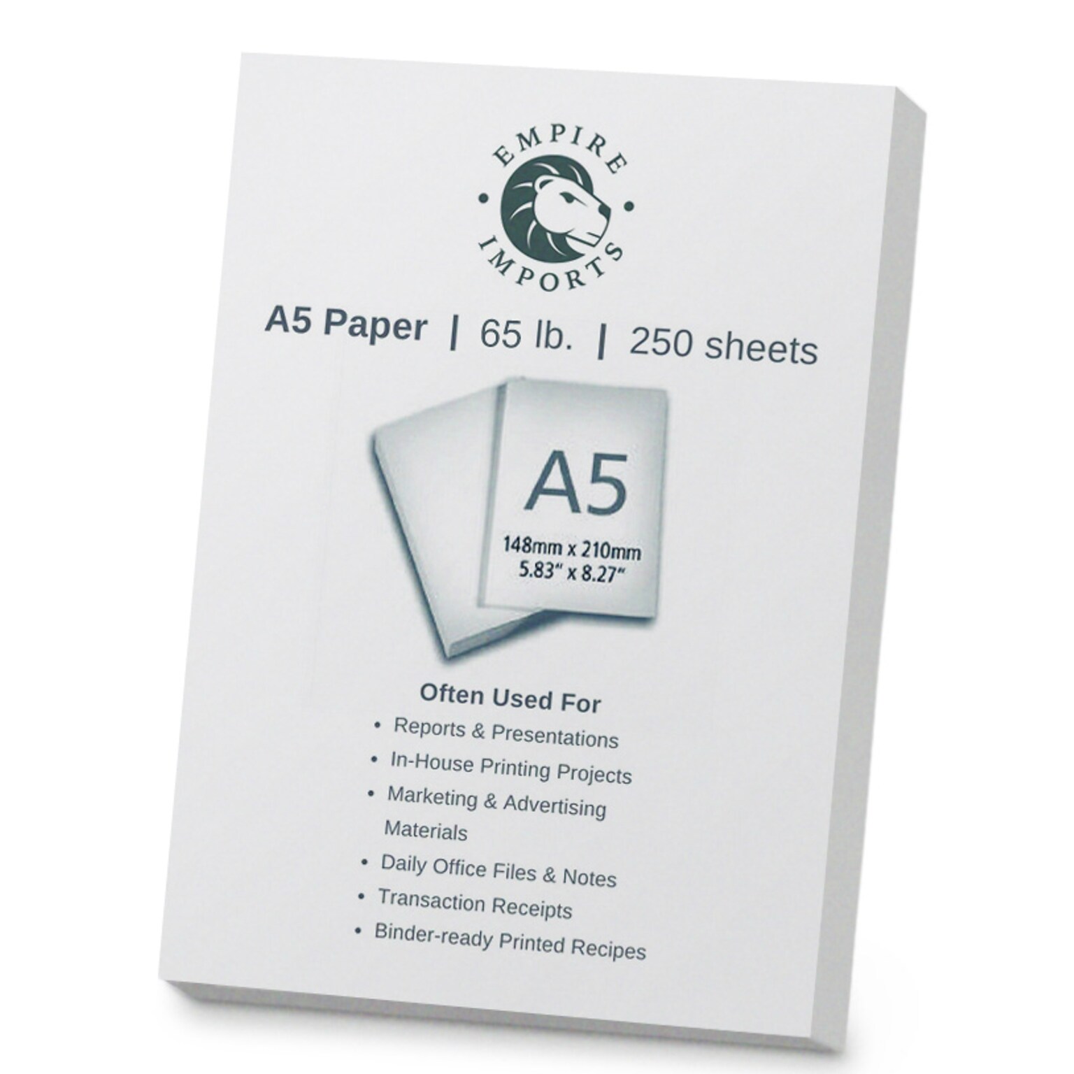 Empire Imports 65 lb. Cardstock Paper, 5.8 x 8.3, White, 250 Sheets/Ream (A5CARD)