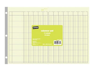 Staples 13 Columns Columnar Book, 16.31W x 11H, Green (217893)