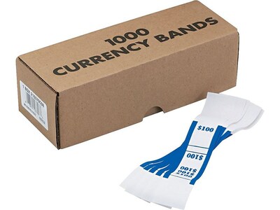 Pap-R Products Currency Straps, White with Blue Print, 1000/Pack (400100)