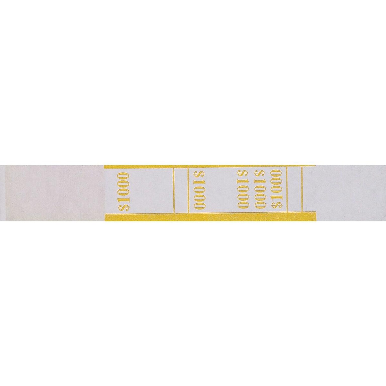 Pap-R Products Currency Straps, White with Yellow Print 1000/Pack (401000)