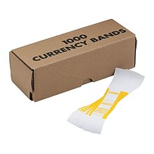 Pap-R Products Currency Straps, White with Yellow Print 1000/Pack (401000)
