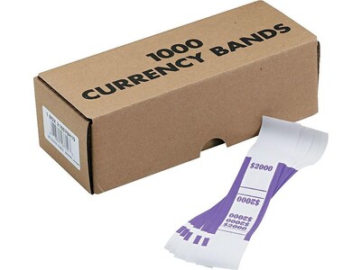 Pap-R Products Currency Strap, White with Violet Print, 1000/Pack (402000)