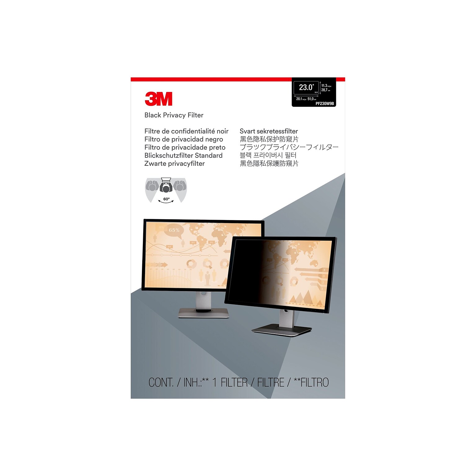 3M Privacy Filter for 23 Widescreen Monitor, 16:9 Aspect Ratio (PF230W9B)