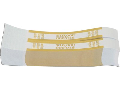 Pap-R Products Currency Straps, White with Mustard Print, 1000/Pack (410000)