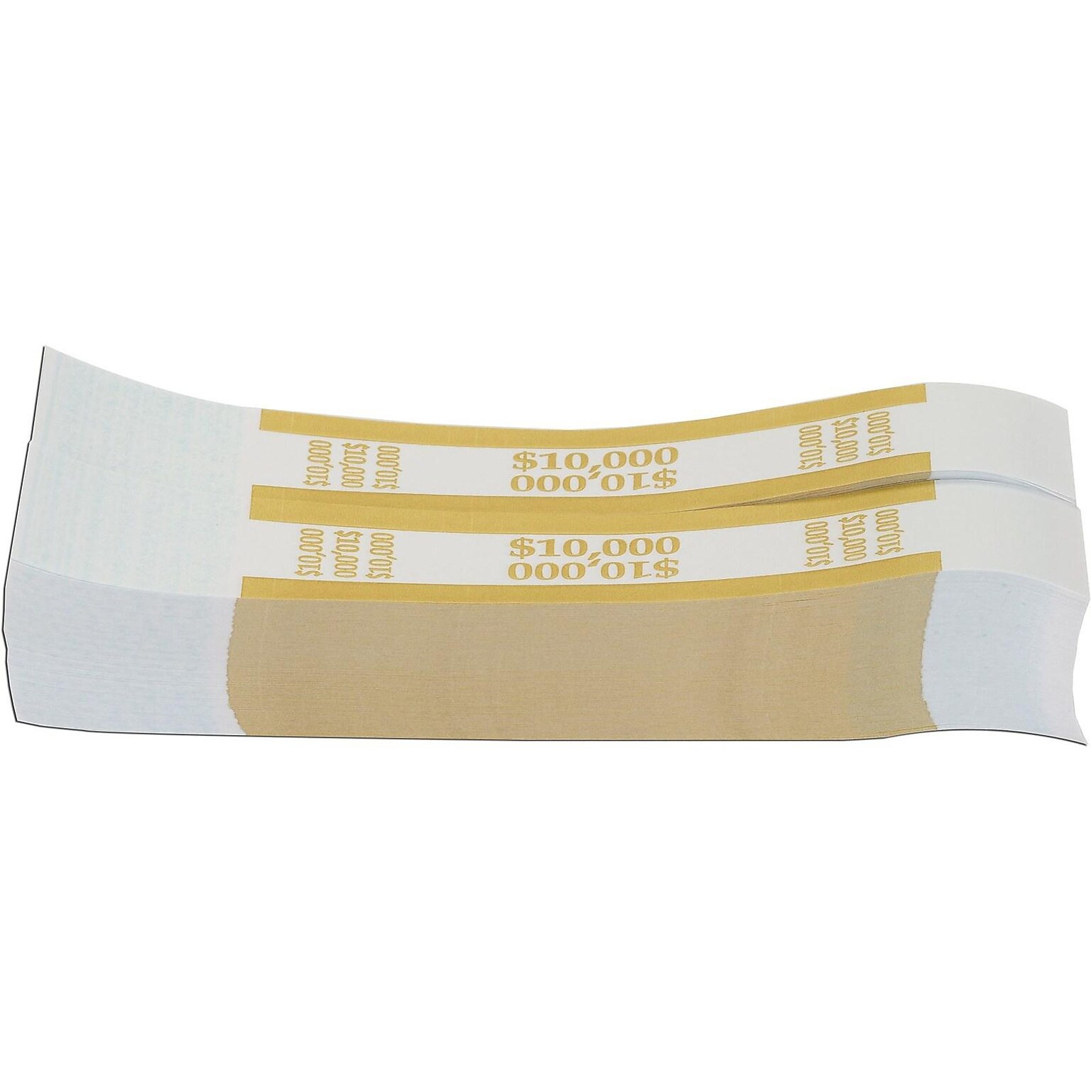 Pap-R Products Currency Straps, White with Mustard Print, 1000/Pack (410000)