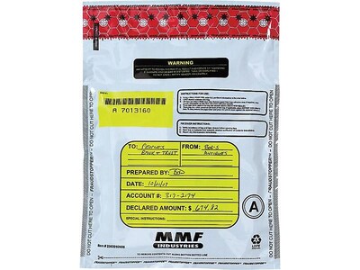 MMF Industries FRAUDSTOPPER Single-Pouch Deposit Bags, White, 100/Box (2362011N06)