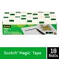 Scotch® Magic™ Tape Refill, Invisible, Write On, Matte Finish, 3/4 x 27.77 yds., 1 Core, 18 Rolls