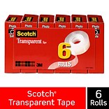 Scotch® Transparent Tape, Crystal Clear Clarity Finish, Glossy, 3/4 x 27.77 yds., 6 Rolls (600K6)
