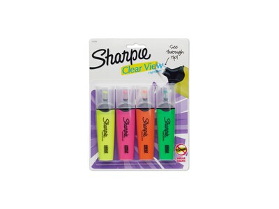 Sharpie Clear View Highlighter, Chisel Tip, Assorted Colors, 4/Pack (1897846)