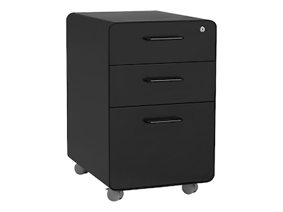 Poppin Stow 3-Drawer Mobile Vertical File Cabinet, Letter/Legal Size, Lockable, 24"H x 15.75"W x 20"D, Black (101390)